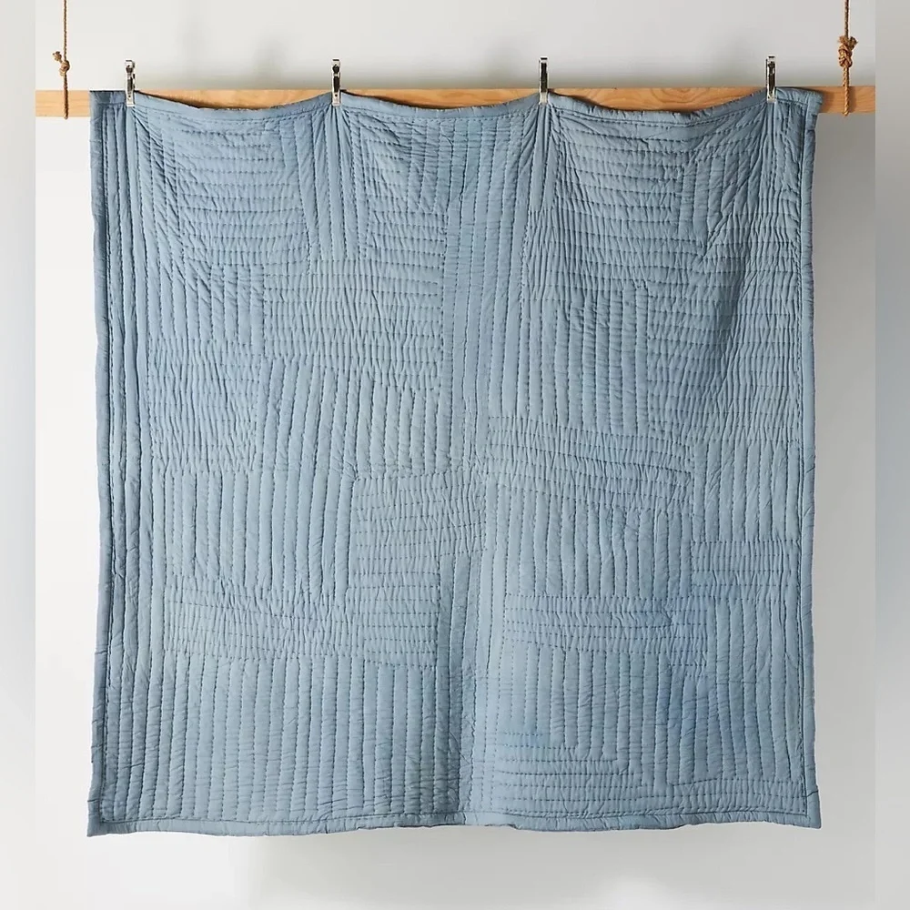 Anthropologie Ellery Pieced King Size Quilt Dark Blue NWT Plus shams